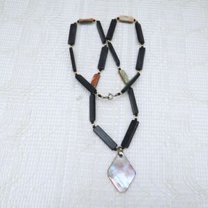 Vintage Necklace w/ Black and Paui Shell Beads and Paui Shell Pendant 26 inches